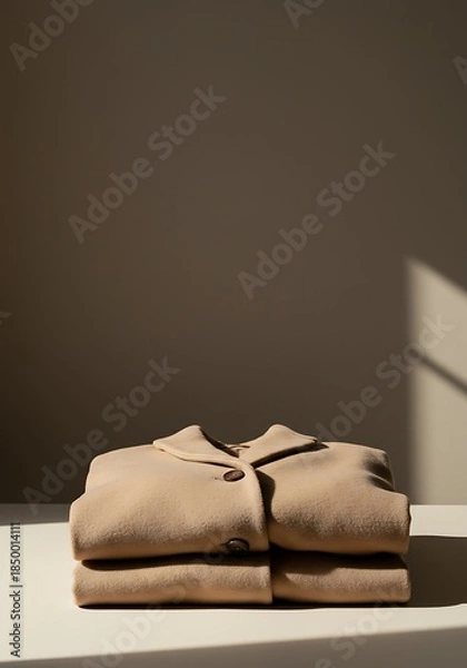 Obraz Folded clothing stack presented against neutral backdrop for product display