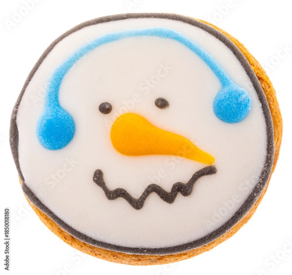 Fototapeta Snowman face gingerbread cookie isolated