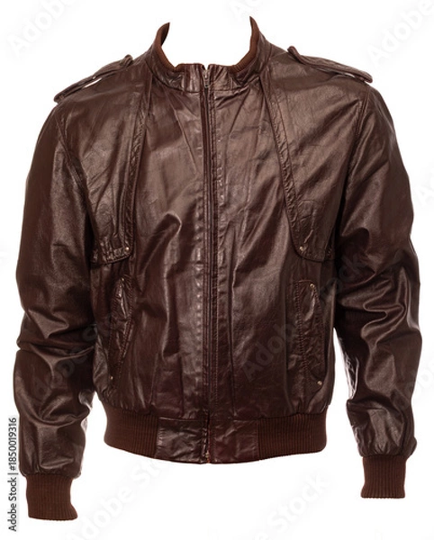 Obraz Brown leather bomber jacket template isolated on white