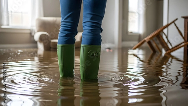 Obraz Plumber in flooded house interior
