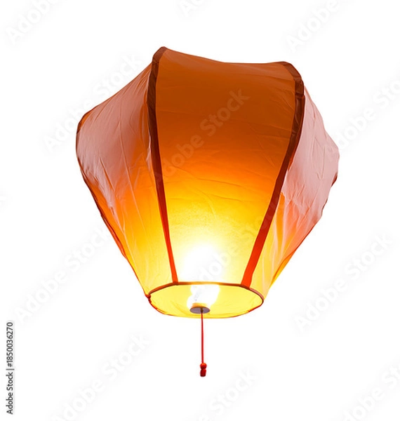 Obraz Orange sky lantern with flame isolated on transparent background 