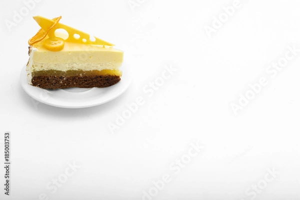 Fototapeta slice of Sweet cake with lemon and orange 