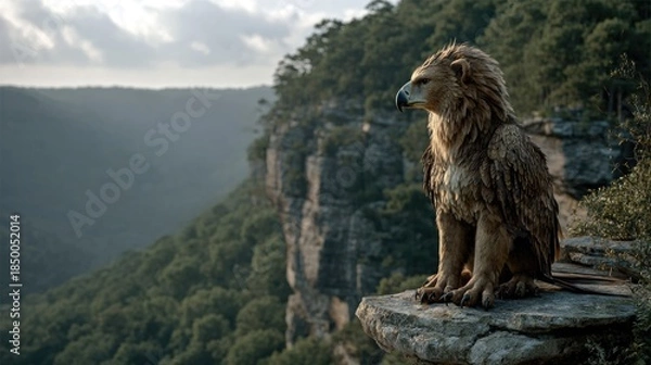 Obraz Mythical Griffin Overlooking Vast Natural Scenery
