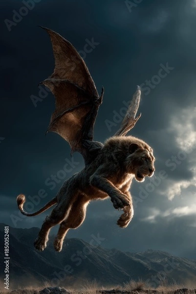 Obraz Manticore Hybrid Creature in Dramatic Natural Landscape
