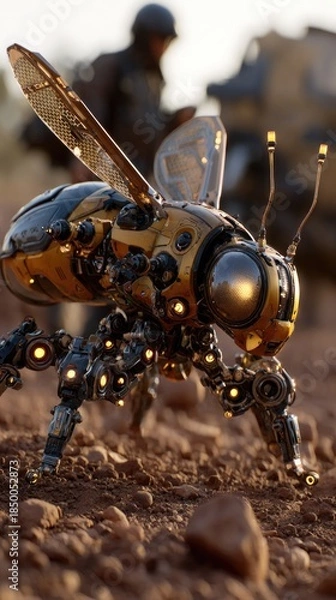 Obraz Menacing Cyber Insect with Armor and Tech Details
