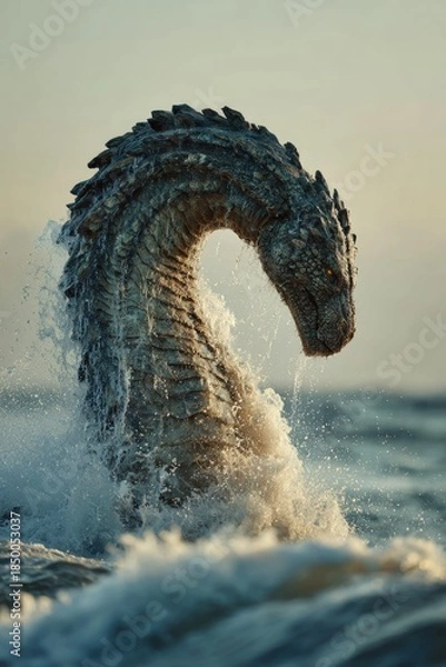 Obraz A massive sea serpent creature emerging from the ocean
