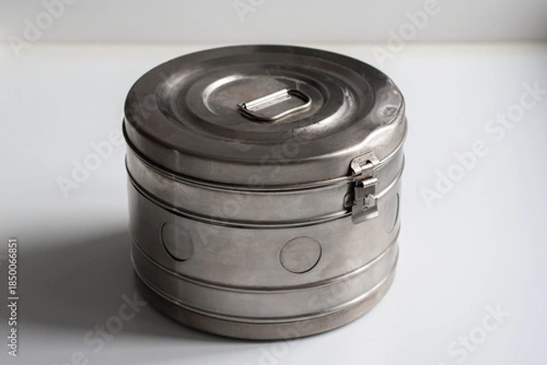 Obraz An old medical box is on a white table. Horizontal shot.