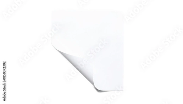 Obraz Flat document icon, white paper shape with folded corner, gray outline,