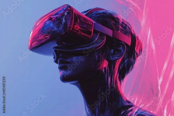 Fototapeta Minimal digital portrait with vr device