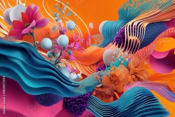 Fototapeta Organic abstract composition with flowing shapes