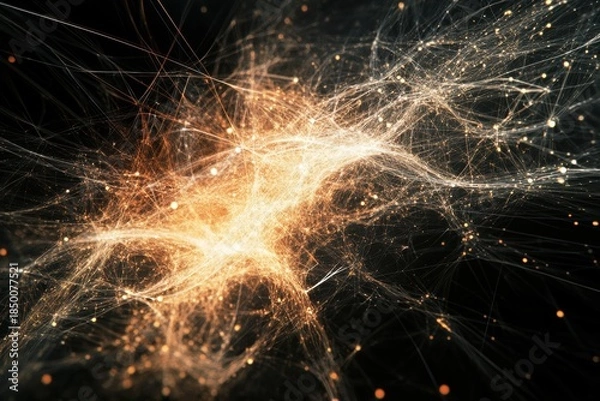 Fototapeta Abstract lightning burst with golden energy