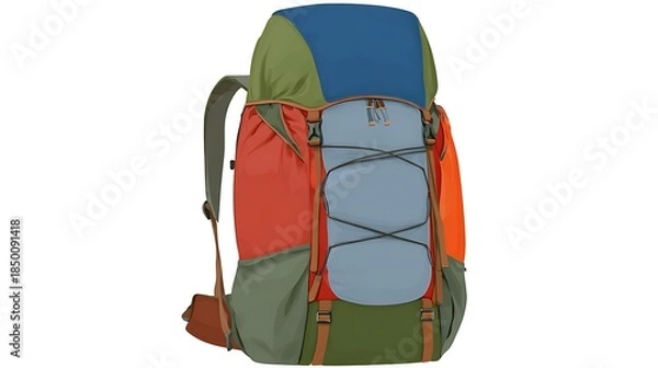 Obraz Multi-colored large backpack with multiple pockets, straps, and adjustment buckles