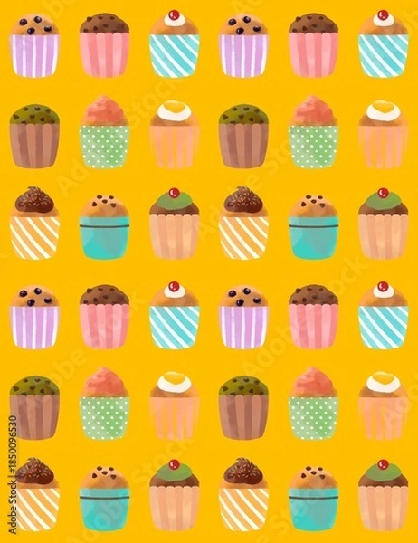 Obraz カラフルで可愛いカップケーキ、マフィンのパターン