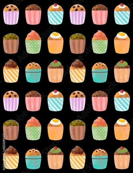 Obraz カラフルで可愛いカップケーキ、マフィンのパターン
