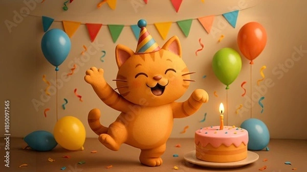 Obraz Kitty Kat Dancing in a Room at her Party