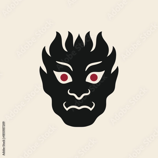 Obraz Dark fire demon face icon with intense expression in vector style.