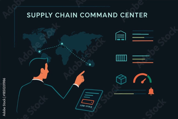 Obraz Global Supply Chain Inventory Dashboard — Real-Time Container & Warehouse Tracking Vector