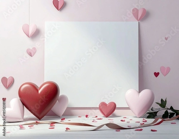 Obraz ハートとリボンで飾ったフレーム（AI生成画像）