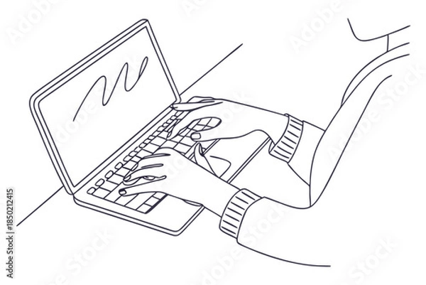 Obraz Hands typing on laptop computer line drawing modern work concept