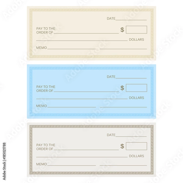 Fototapeta Blank check template. Check vector template. Banking check template