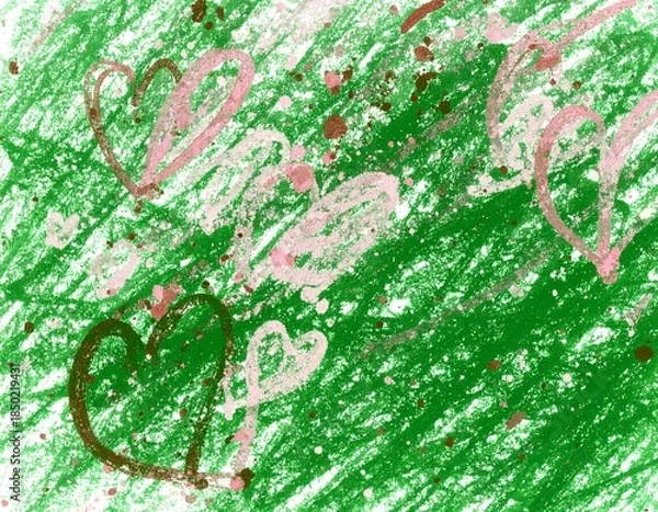 Obraz 背景素材・ハート・グリーン・クレヨン画（AI生成画像）