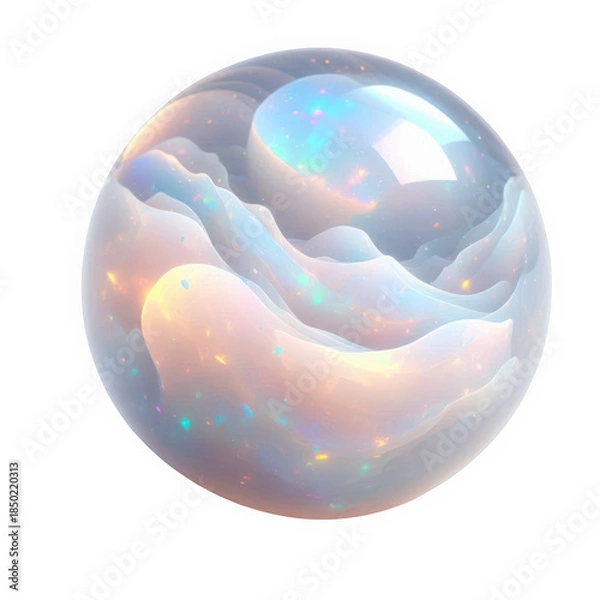 Obraz Iridescent opal gemstone with colorful swirls on transparent background
