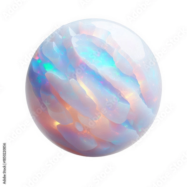 Obraz A large white opal gemstone with colorful iridescent hues on transparent background