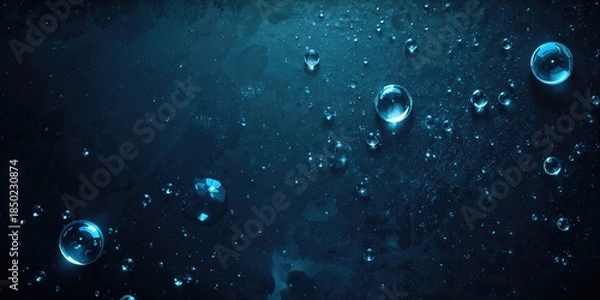 Obraz Dark backdrop with waterdrops and bubbles, ideal for text overlay or digital interface