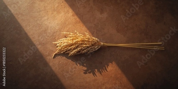 Obraz Rice straw drying on a textured brown surface, highlighting crop residue disposal practices