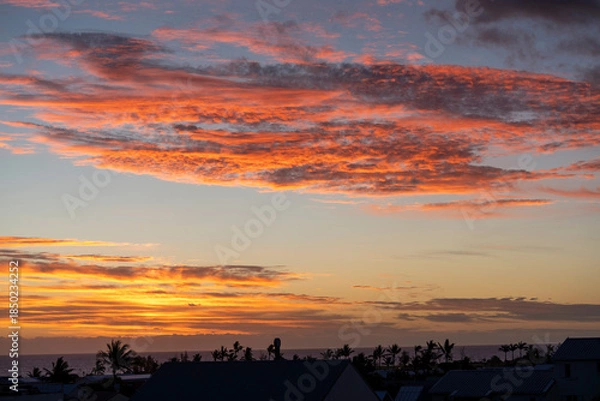 Obraz France, Reunion Island, beautyful sunset over the city of Saint Denis.