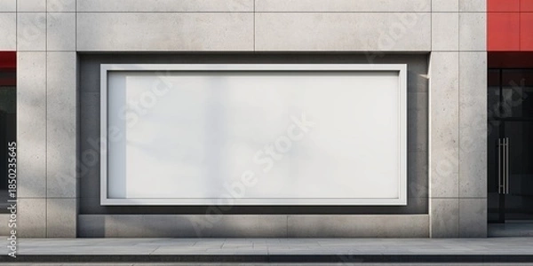 Fototapeta Signboard mockup with blank space for logo or text on industrial exterior facade, useful for layout and design testing
