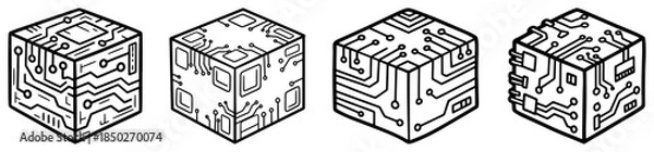 Obraz Isometric technology cubes with digital circuit board line texture