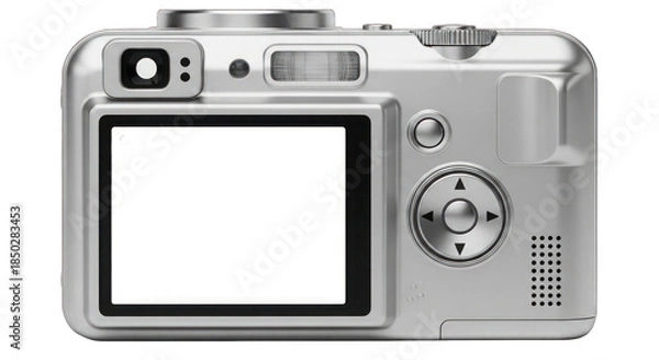 Fototapeta Silver digital camera with large screen isolated on white background