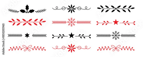 Fototapeta Vibrant red Christmas decorations on black background