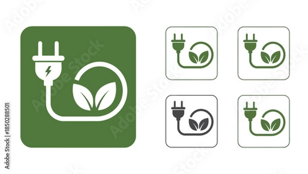 Obraz Electric Plug with Leaf Icon Set.