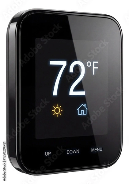 Obraz Touchscreen thermostat with touch buttons and temperature display.