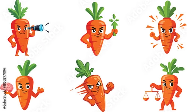 Obraz carrot mascot character collection flat food vector