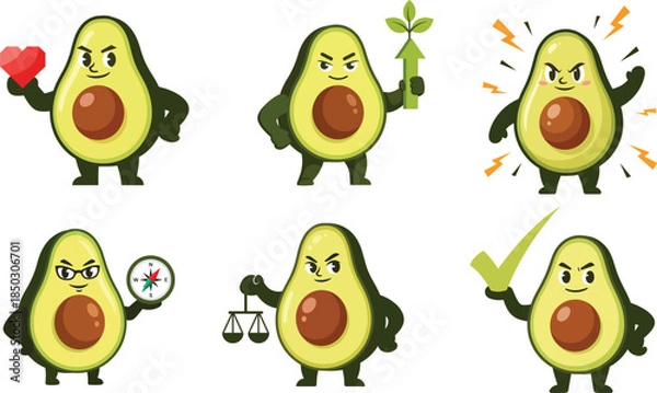Obraz avocado mascot character collection flat food vector