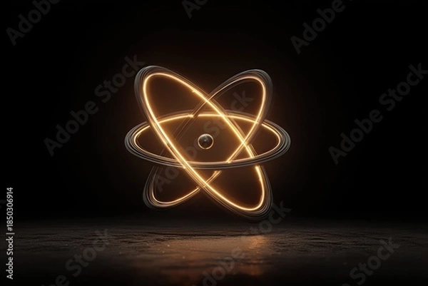 Obraz Glowing Atomic Structure Symbol on Dark Background