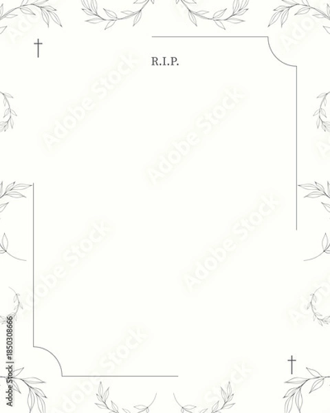 Fototapeta frame for text with floral ornament on invitation for funeral 