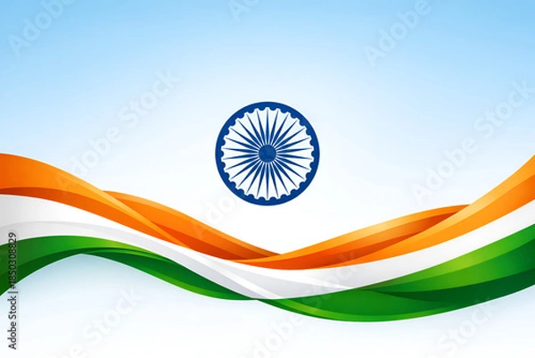 Obraz Indian Flag Background with Ashok Chakra, Vector Illustration