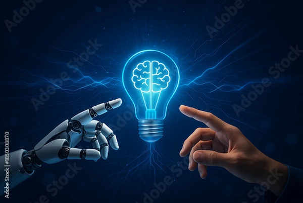 Obraz Human and robot collaborate on innovative idea