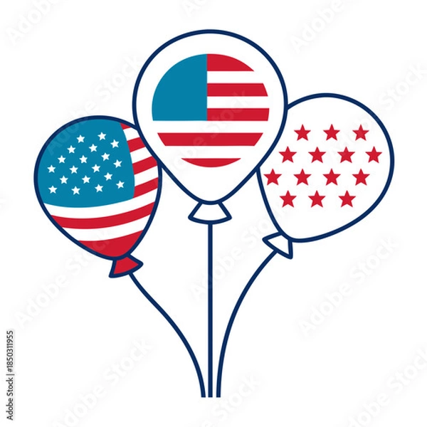 Obraz American flag balloons vector line art patriotic USA clipart design