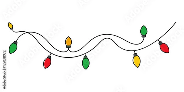 Obraz Vector line art of Christmas lights isolated on white background