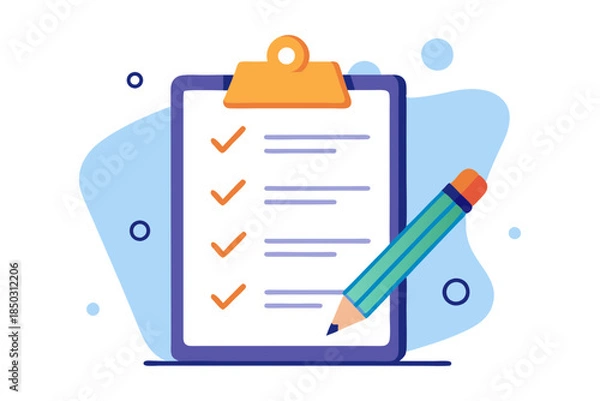 Obraz Huge clipboard with checklist pencil flat vector productivity illustration