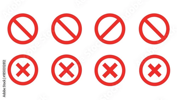 Obraz Red Prohibition and Cross Symbols Icons.