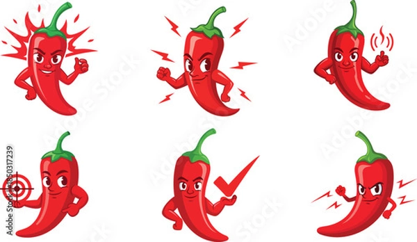 Obraz chili mascot character collection flat food vector