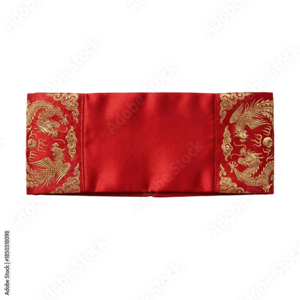 Obraz Traditional Chinese Red Silk Embroidery Sash Dragon Phoenix