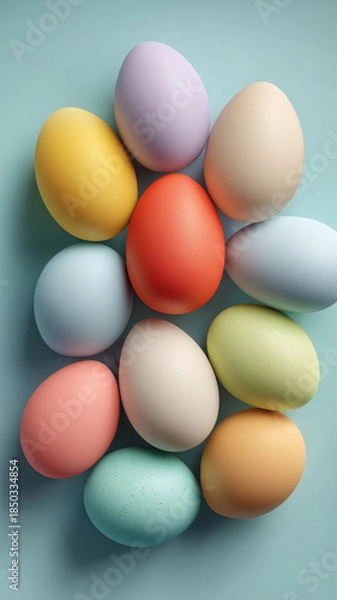 Obraz Colorful Easter eggs on a minimalist blue background