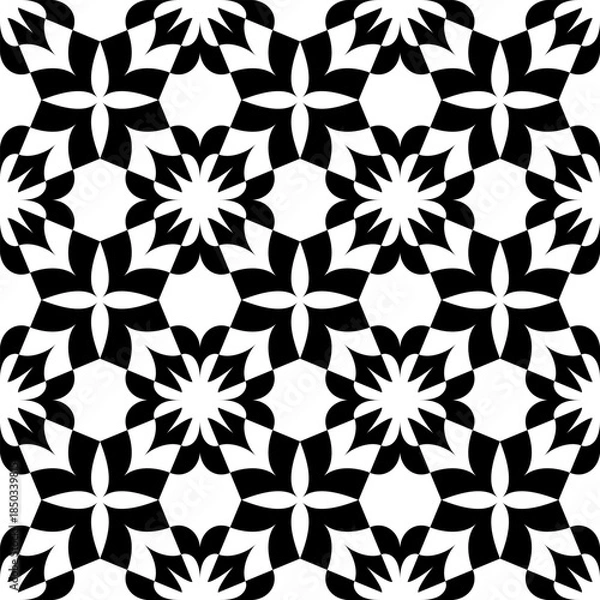 Fototapeta Abstract Seamless Geometric Floral Pattern. Black and White Texture. 